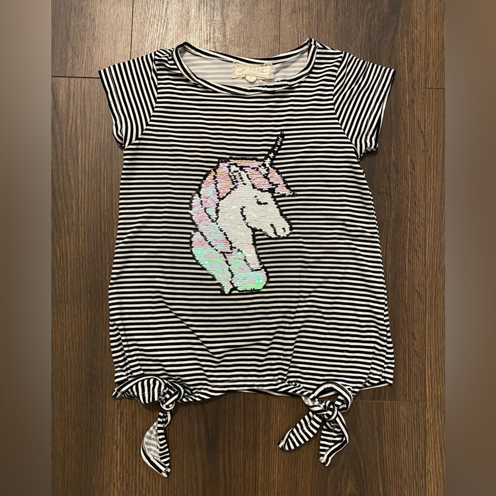 Girl’s Btween Striped Unicorn Sequins Shirt 7 - Picture 4 of 12